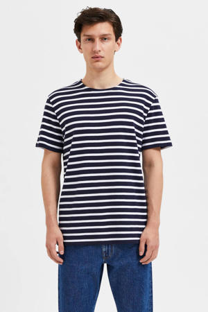 gestreept T-shirt SLHBRIAC donkerblauw