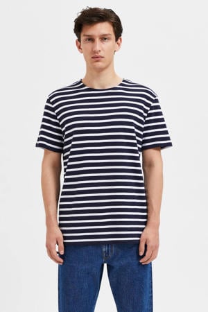 gestreept T-shirt SLHBRIAC donkerblauw