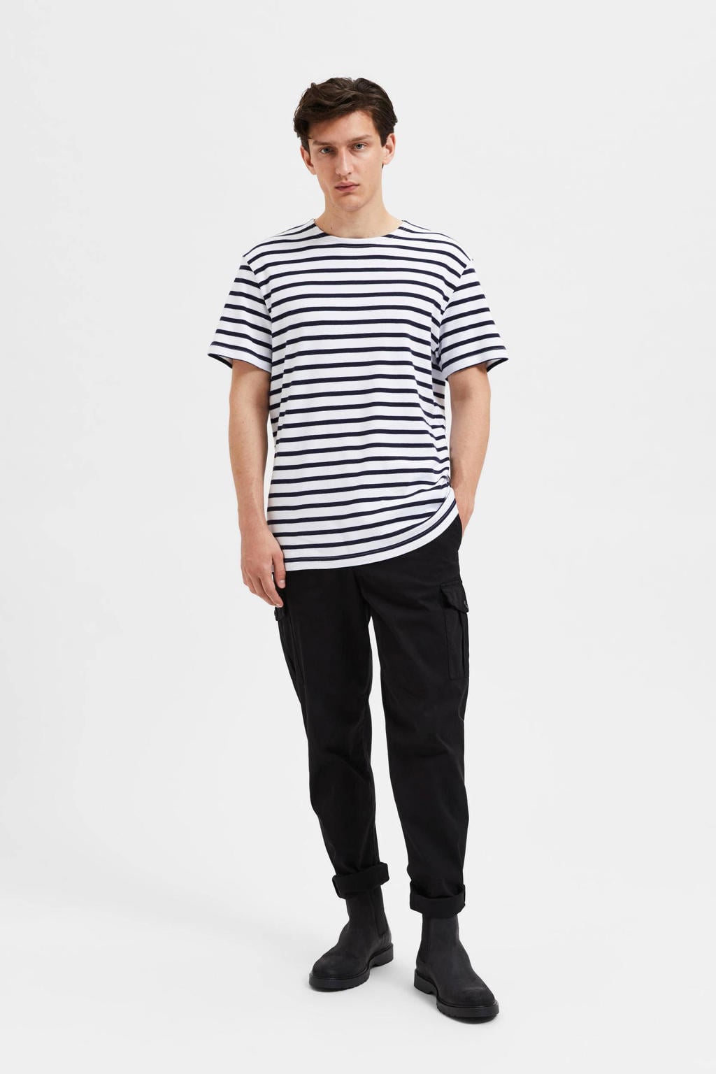 Selected gestreept T-shirt SLHBRIAC wit