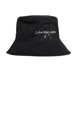 bucket hat met logo zwart
