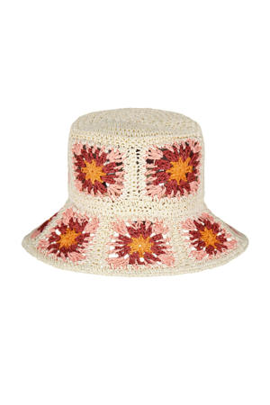 gehaakte bucket hat Candyflower naturel/rood