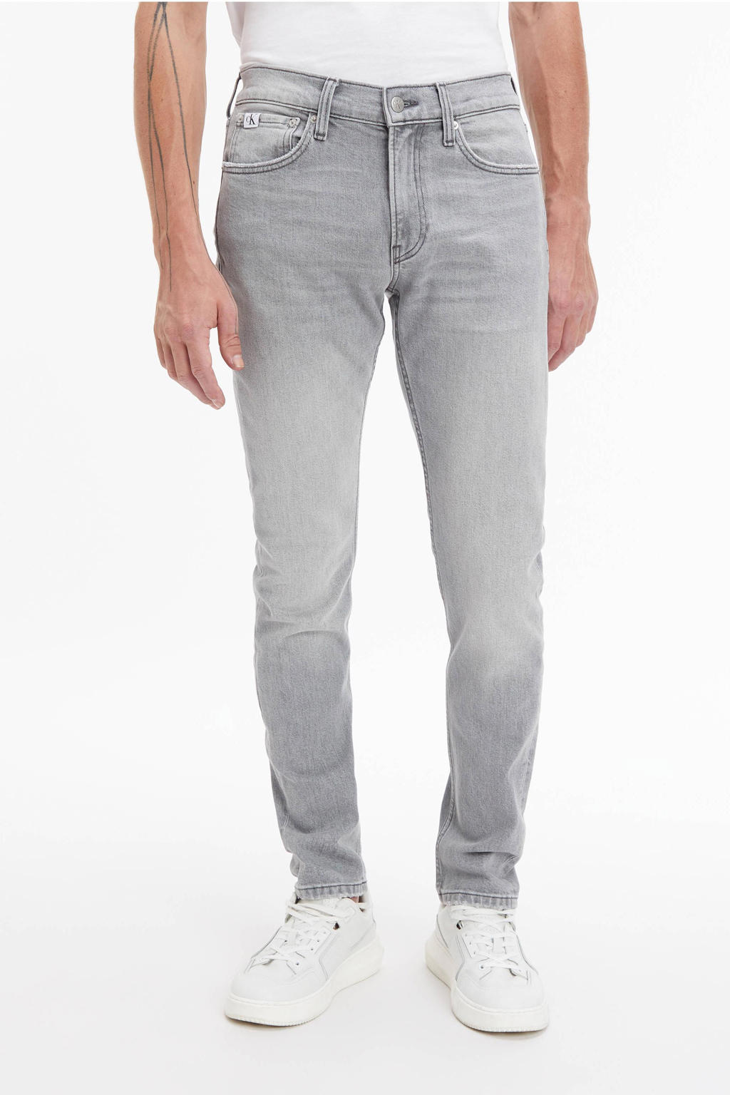 CALVIN KLEIN JEANS slim fit tapered jeans denim grey wehkamp