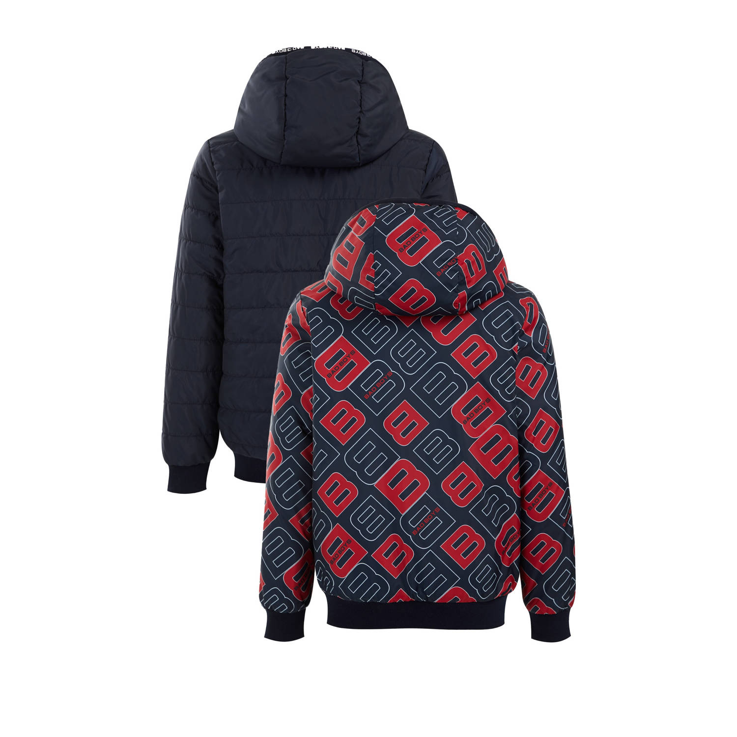 WE Fashion reversible gewatteerde tussenjas van polyester donkerblauw rood