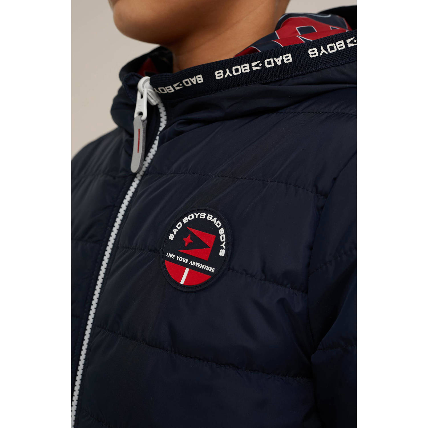 WE Fashion reversible gewatteerde tussenjas van polyester donkerblauw rood