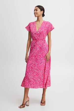 jurk met paisleyprint en ceintuur roze
