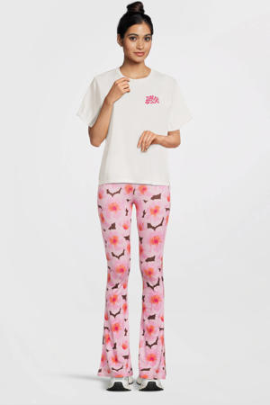 T-shirt Love wave met printopdruk wit/roze