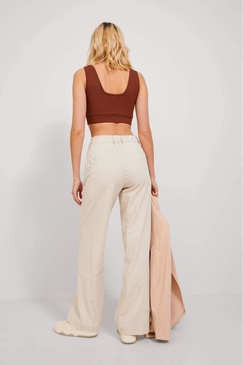 Jjxx High Waist Wide Leg Pantalon Jxmary Met Linnen Beige Wehkamp