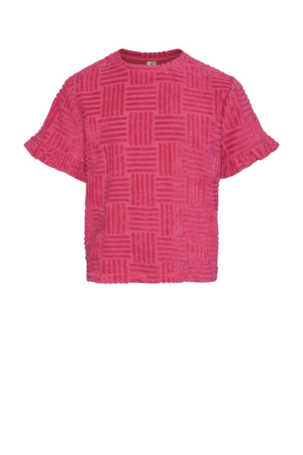 Roze meisjes PIECES KIDS badstof T-shirt met korte mouwen en ronde hals
