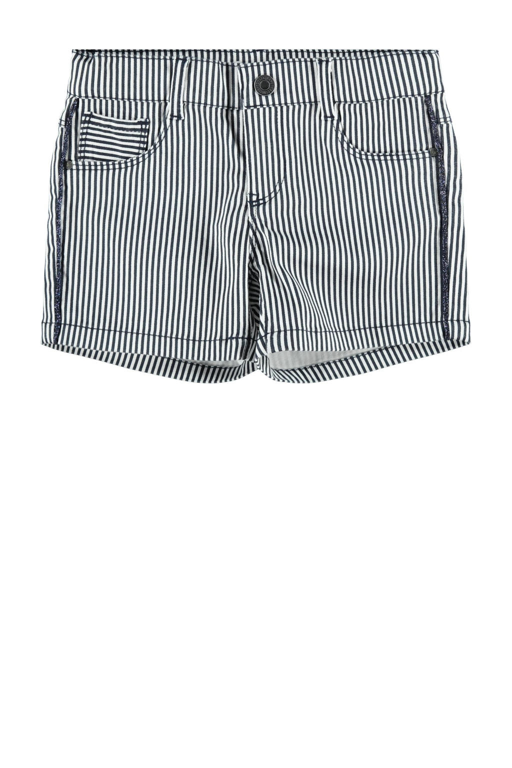 Donkerblauw en witte meisjes NAME IT KIDS gestreepte slim fit short van stretchkatoen met regular waist
