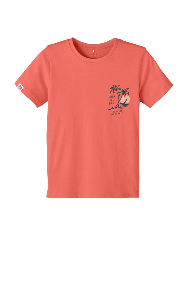 NAME IT KIDS T-shirt NKMFANDI met printopdruk koraalrood wehkamp