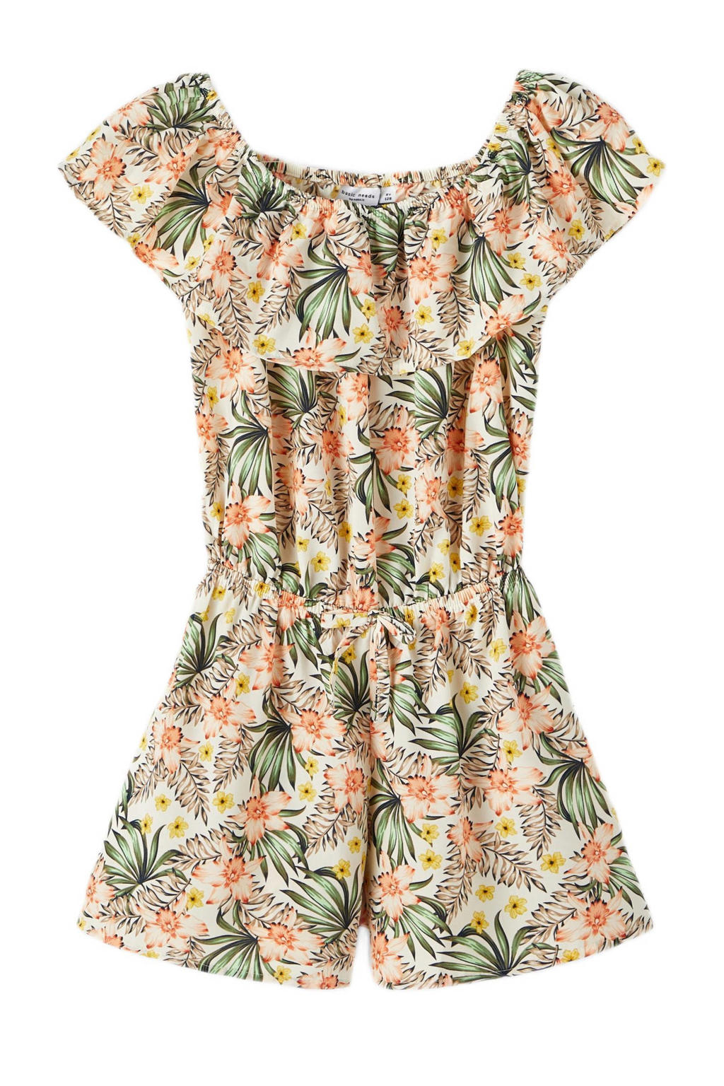 NAME IT KIDS gebloemde jumpsuit NKFVINAYA van polyester ecru/zalm/groen