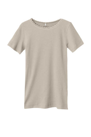 ribgebreid T-shirt NKFKAB met kant grijs