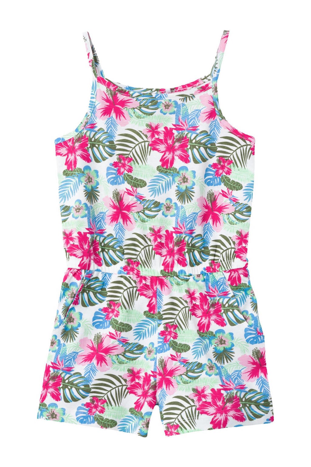 NAME IT KIDS gebloemde jumpsuit NKFVIGGA wit/fuchsia/groen