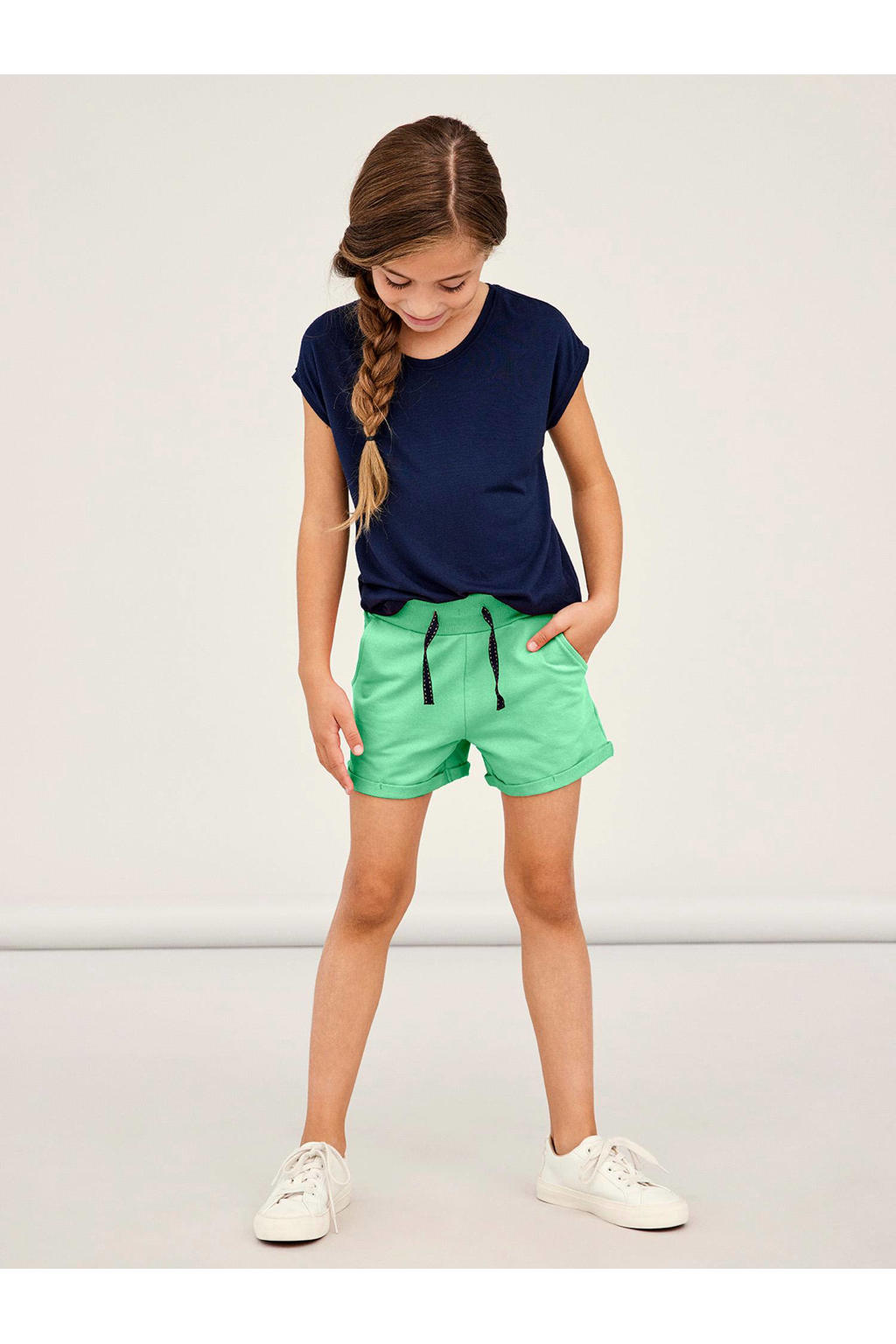 Groene meisjes NAME IT KIDS sweatshort met elastische tailleband met koord
