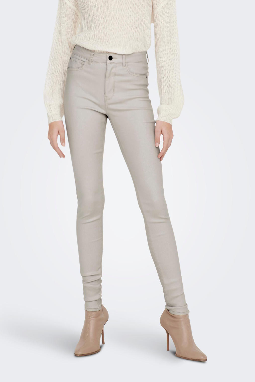 JDY coated high waist skinny broek JDYNEWTHUNDER beige | wehkamp