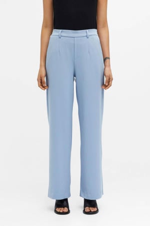 wide leg pantalon OBJLISA van gerecycled polyester lichtblauw