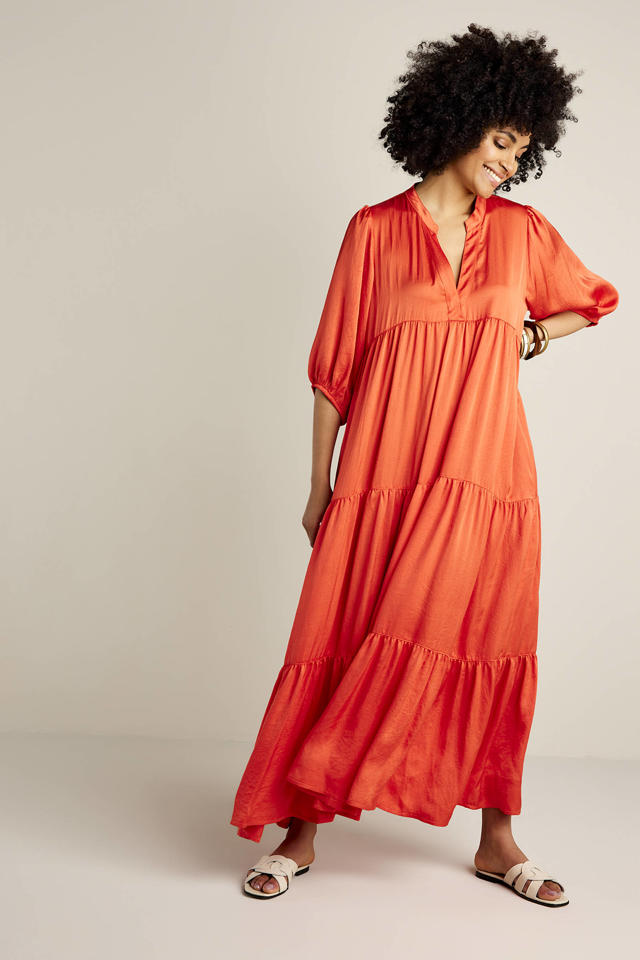 banner verstoring Over instelling Summum Woman maxi jurk met volant oranje | wehkamp