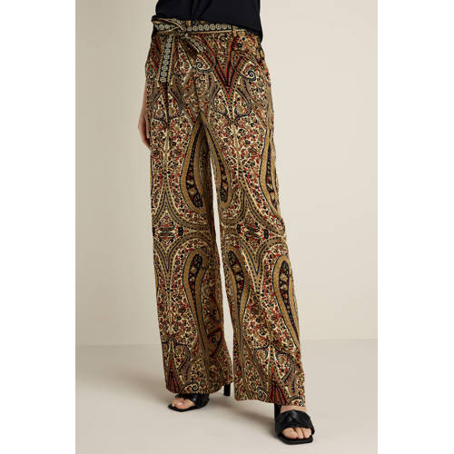 Summum Woman high waist loose fit broek met paisleyprint zwart geel rood