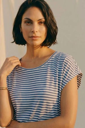 gestreept T-shirt VMAVA blauw/ecru