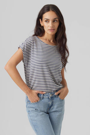 gestreept T-shirt VMAVA blauw/ecru