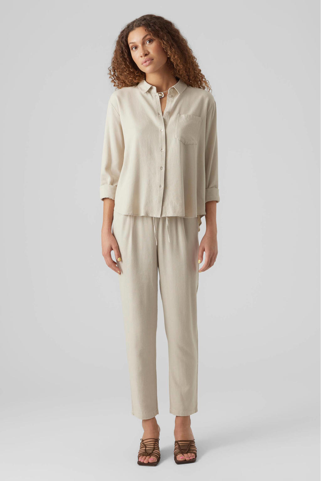 VERO MODA straight fit broek VMJESMILO met linnen beige