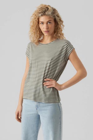 AWARE gestreept T-shirt VMAVA donkergroen/ecru