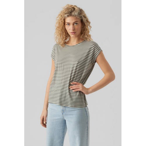 VERO MODA gestreept T-shirt VMAVA donkergroen/ecru afbeelding