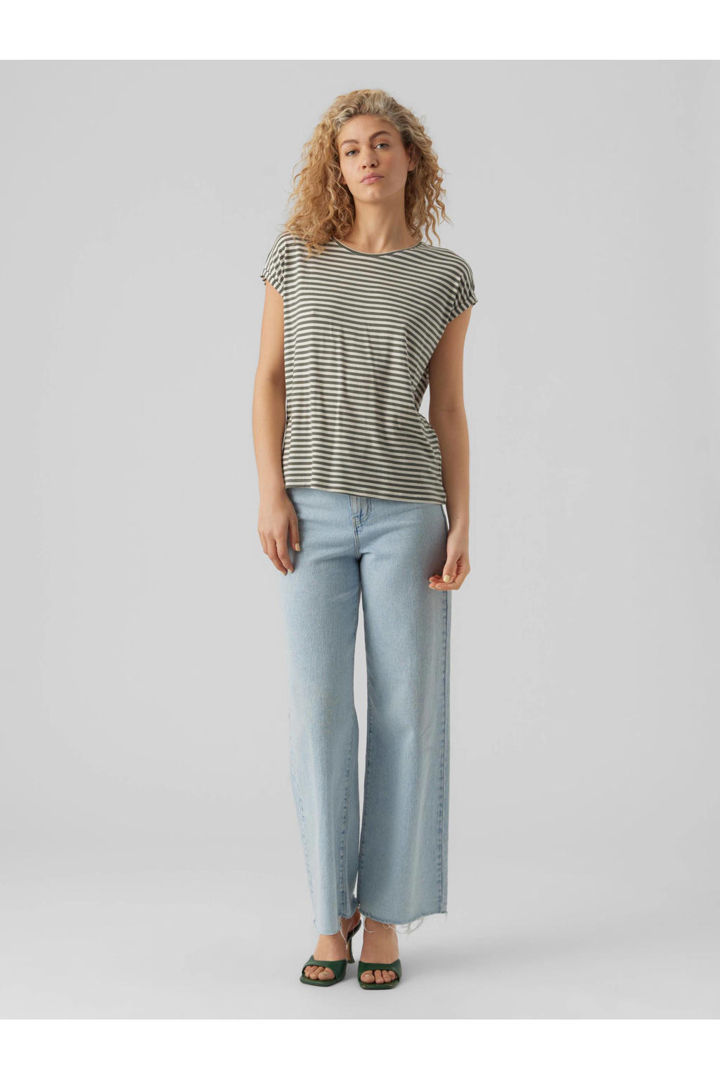 VERO MODA gestreept T-shirt VMAVA donkergroen/ecru