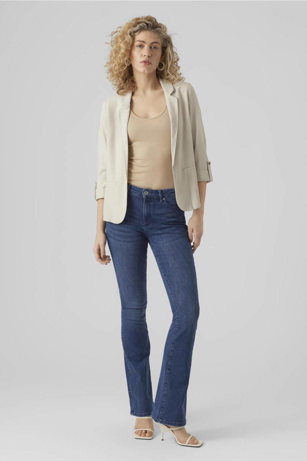 VERO MODA loose fit blazer VMJESMILO met linnen beige