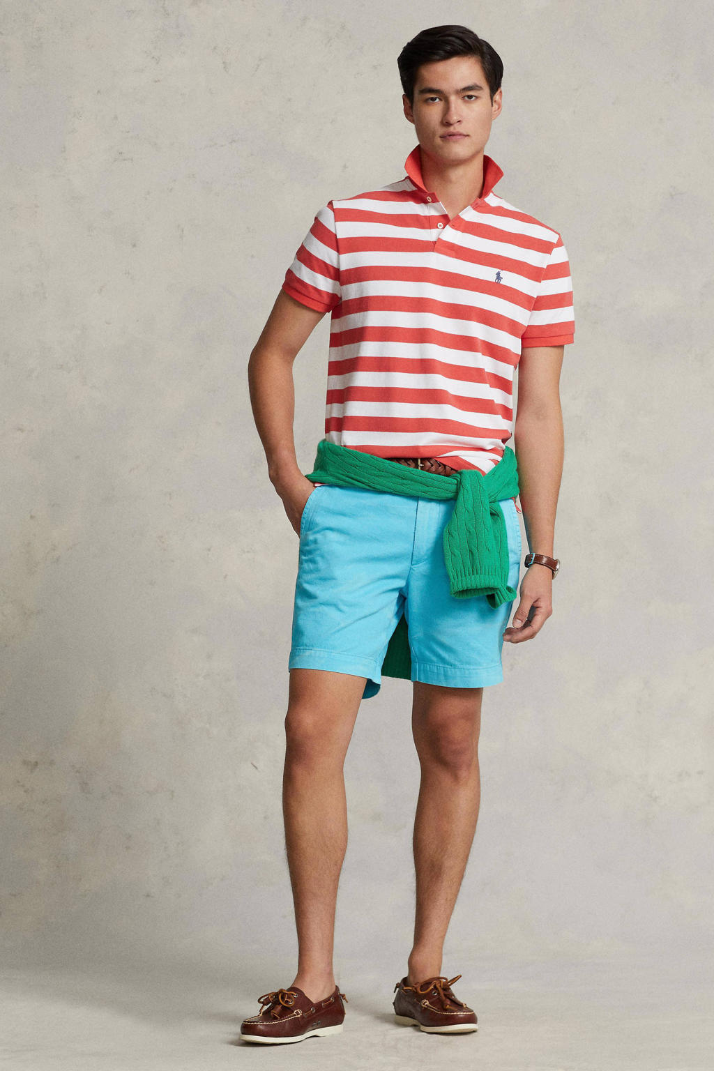 Rode heren POLO Ralph Lauren gestreepte slim fit polo van katoen met korte mouwen en klassieke kraag