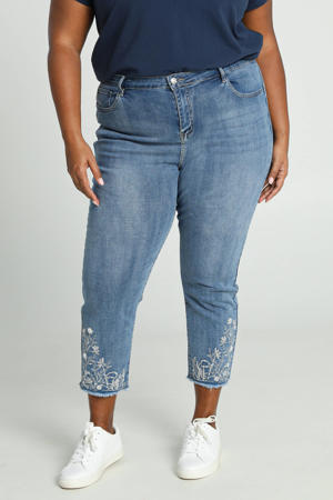 regular fit jeans met borduursels medium blue denim