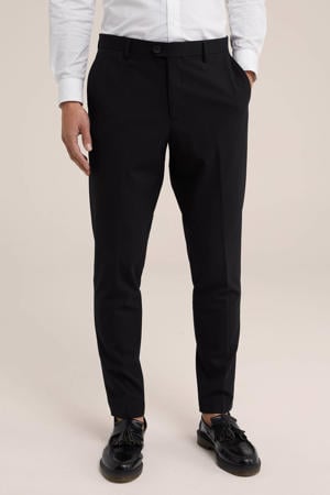 slim fit pantalon van gerecycled polyester black uni
