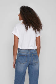 thumbnail: Witte dames VILA T-shirt van katoen met effen, korte mouwen, ronde hals en omslagdetail