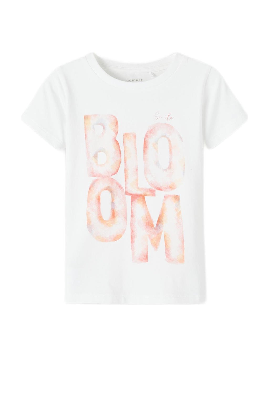 Witte meisjes NAME IT MINI T-shirt van biologisch katoen met printopdruk, korte mouwen en ronde hals