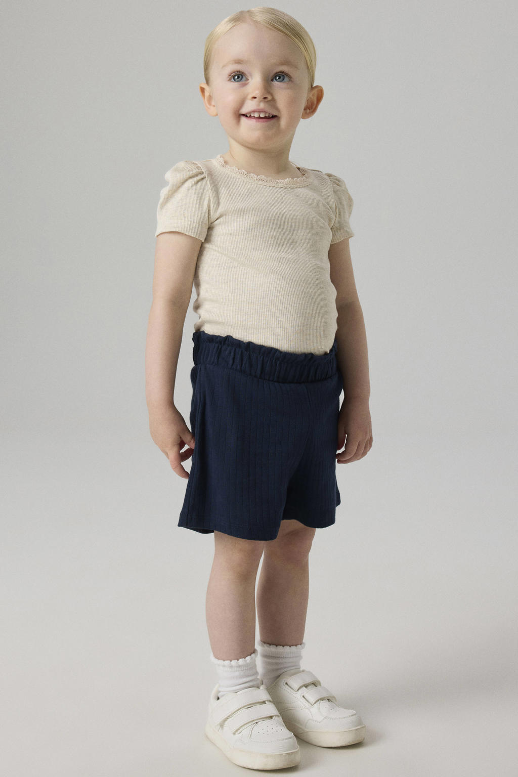 NAME IT MINI ribgebreid T-shirt met kant beige