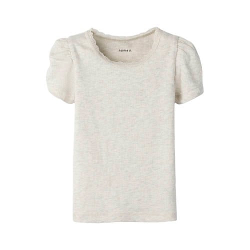 NAME IT MINI ribgebreid T-shirt NMFKAB met kant ecru afbeelding