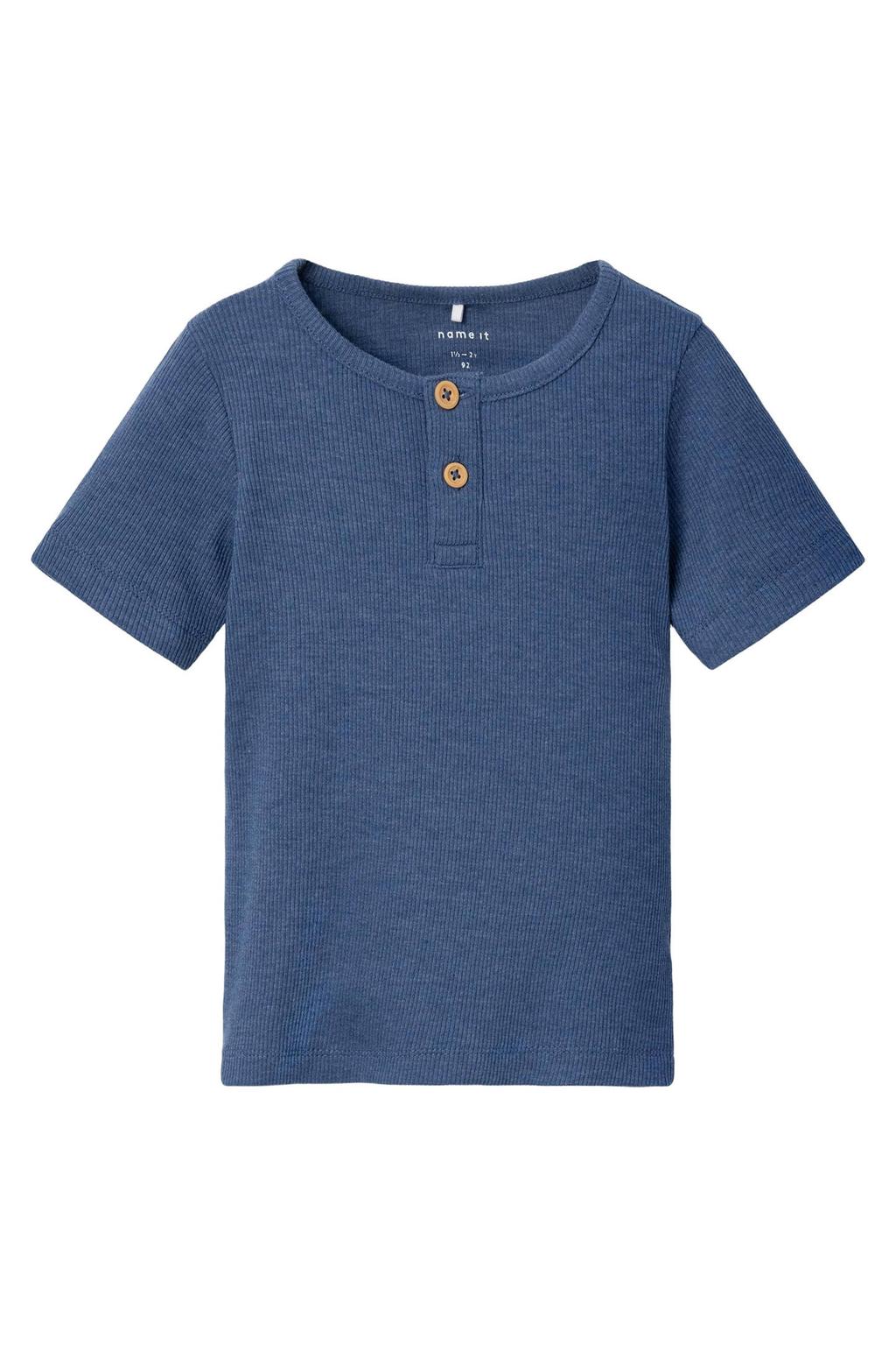 Blauwe jongens NAME IT MINI T-shirt katoen met korte mouwen en ronde hals