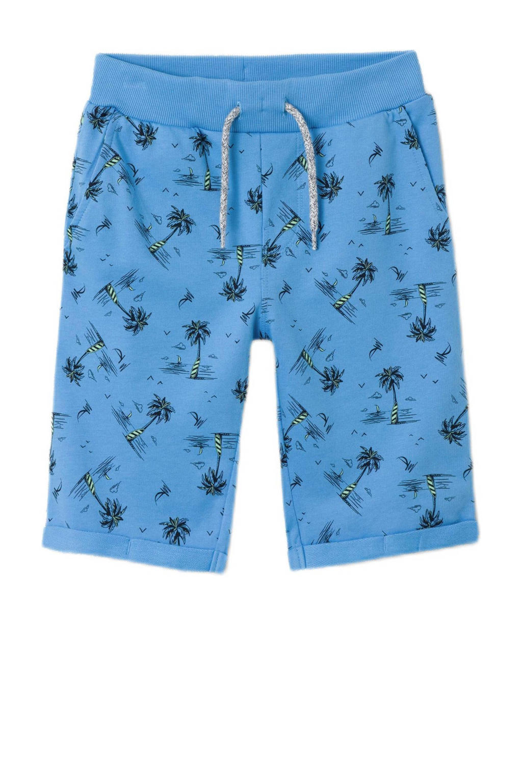 Blauwe jongens NAME IT KIDS short van sweat materiaal met regular waist en elastische tailleband met koord