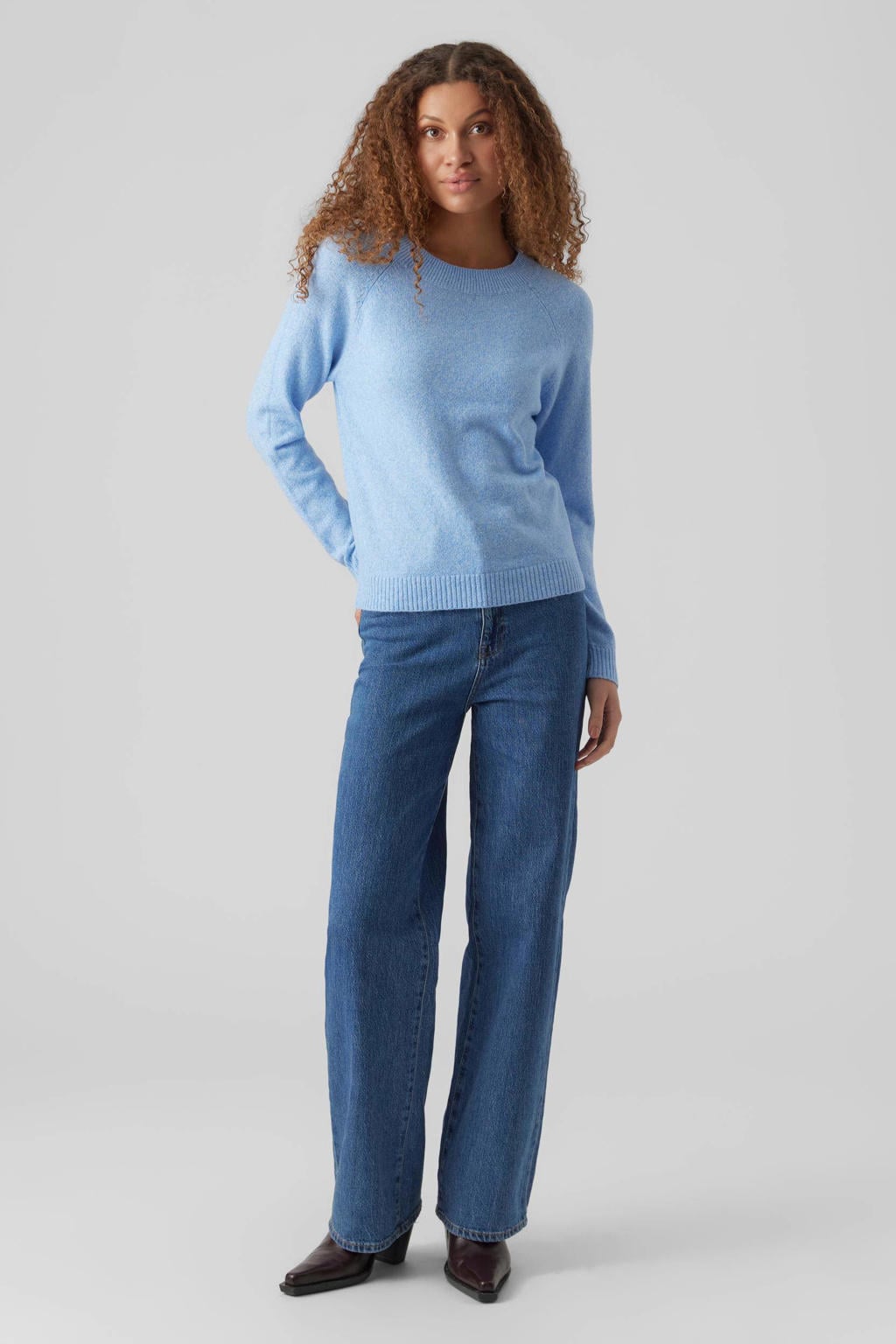 VERO MODA gemêleerde gebreide trui VMDOFFY van polyester lichtblauw