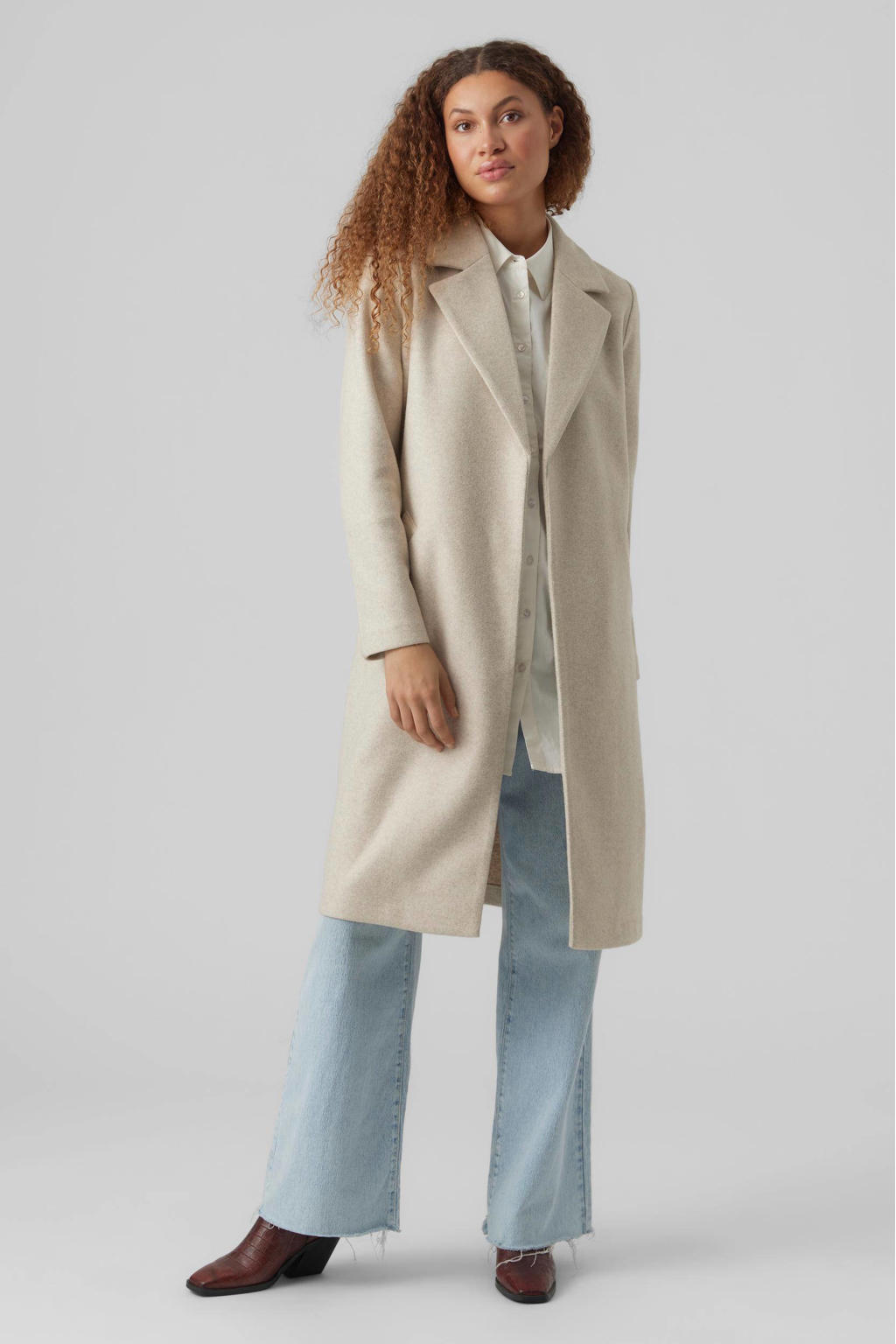 VERO MODA coat VMFORTUNEAYA met ceintuur beige