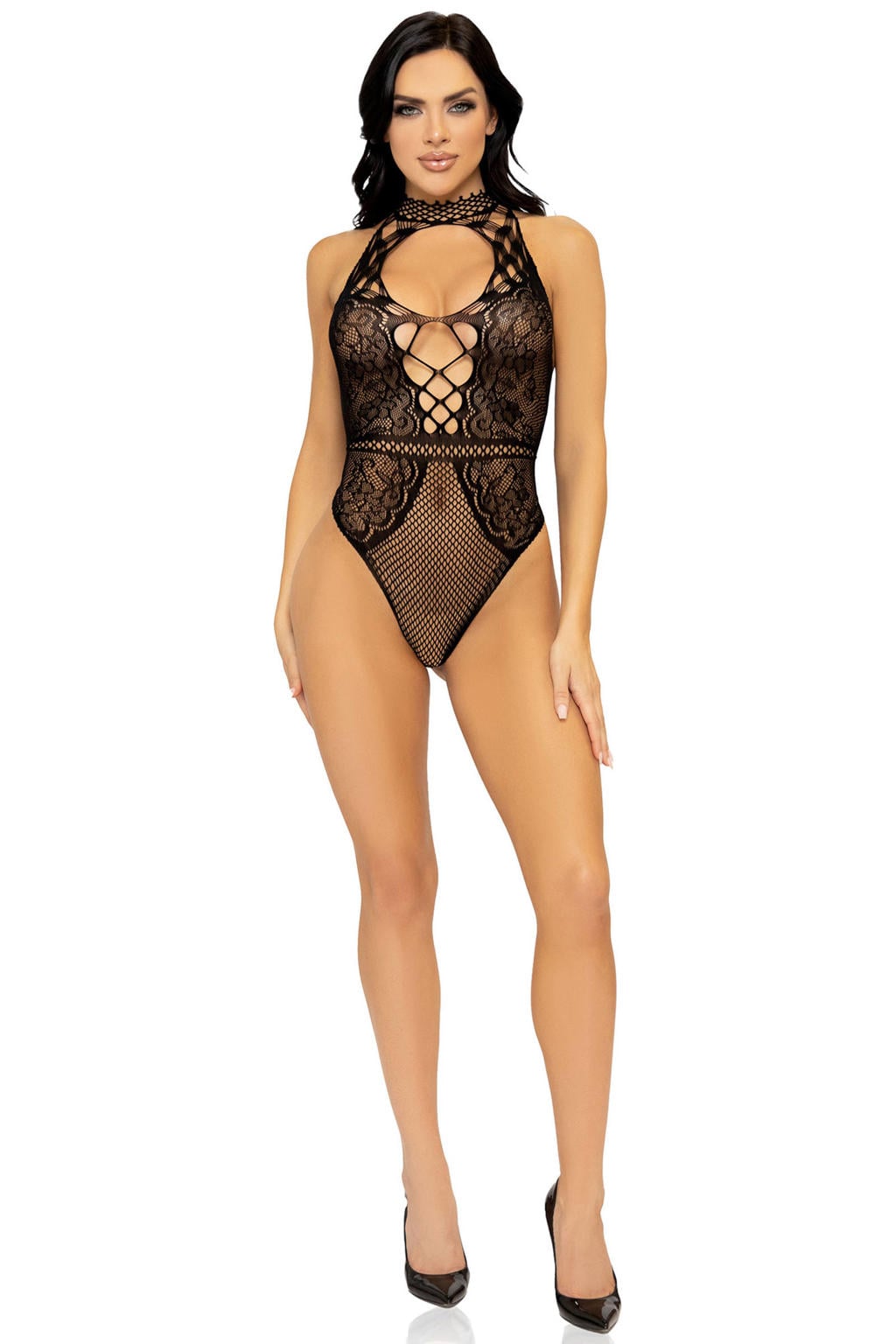 Leg Avenue fishnet halterbody zwart