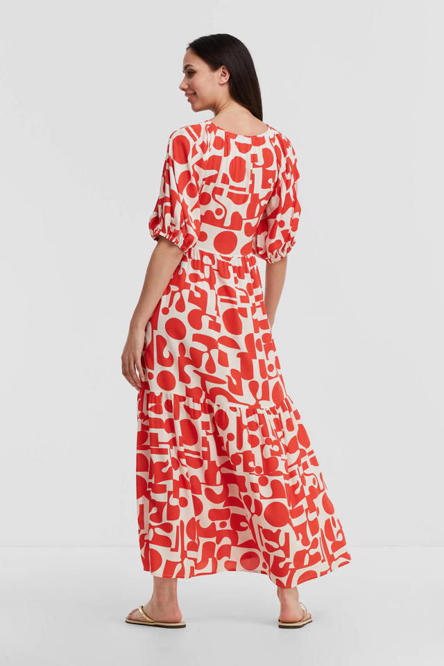 jurk met geo print rood/wit | wehkamp