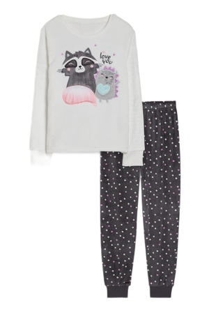 pyjama met printopdruk ecru/zwart