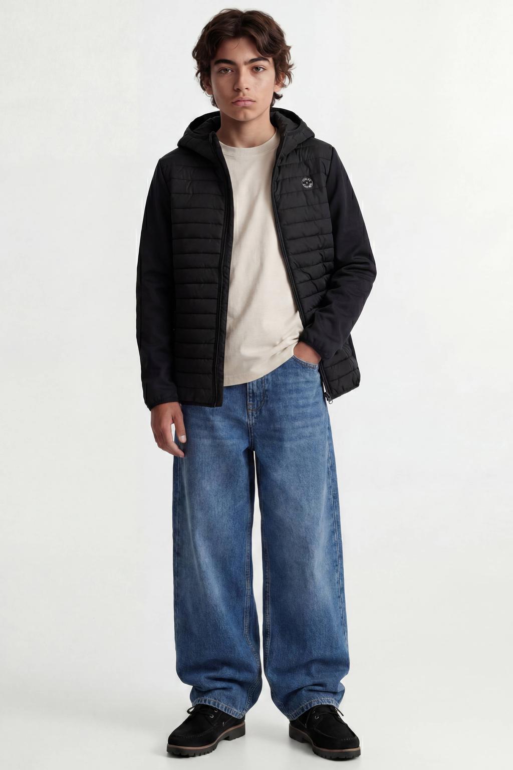 JACK & JONES JUNIOR gewatteerde tussenjas JJEMULTI met logo zwart