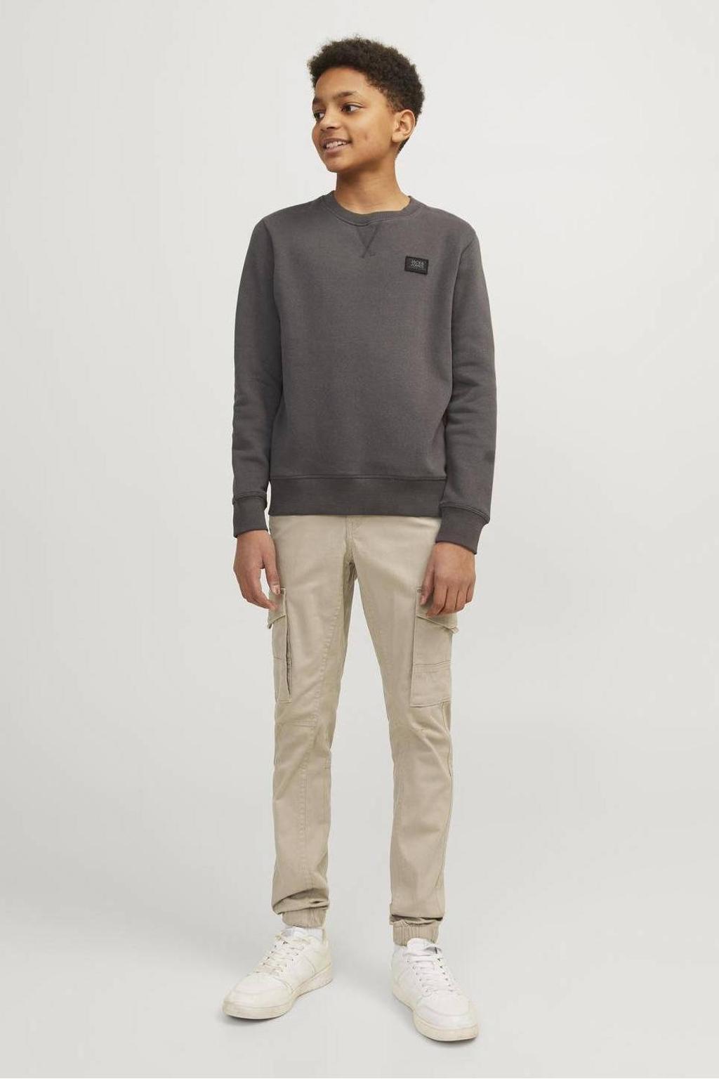 Beige jongens JACK & JONES JUNIOR tapered fit cargobroek - van stretchkatoen met regular waist en effen