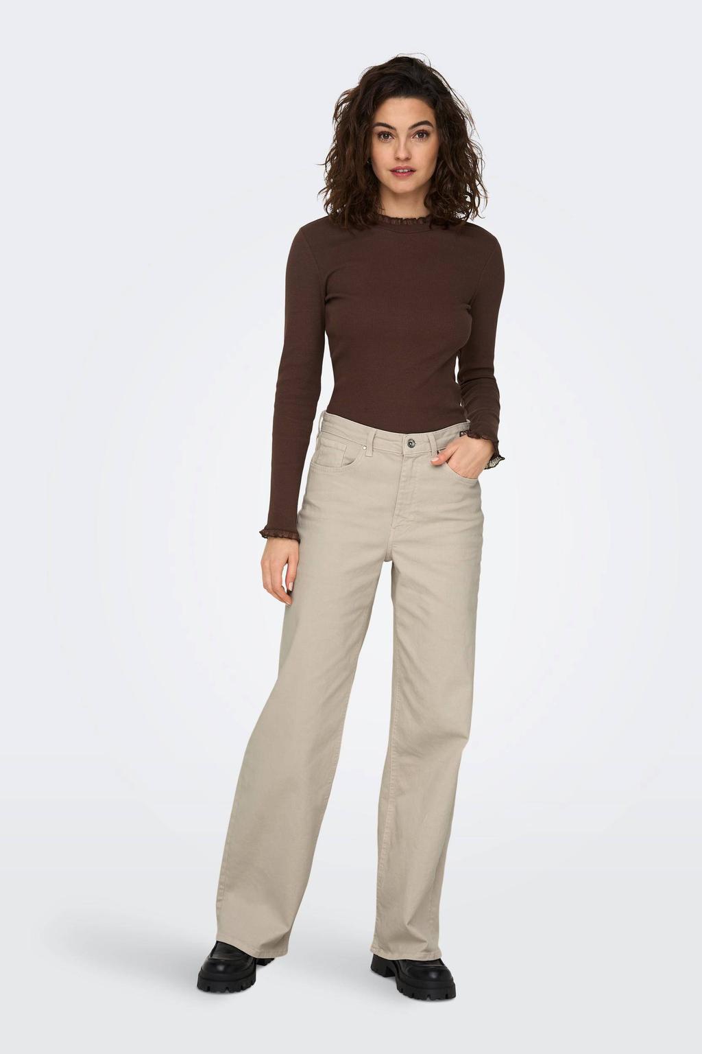 ONLY high waist wide leg jeans ONLJUICY ecru