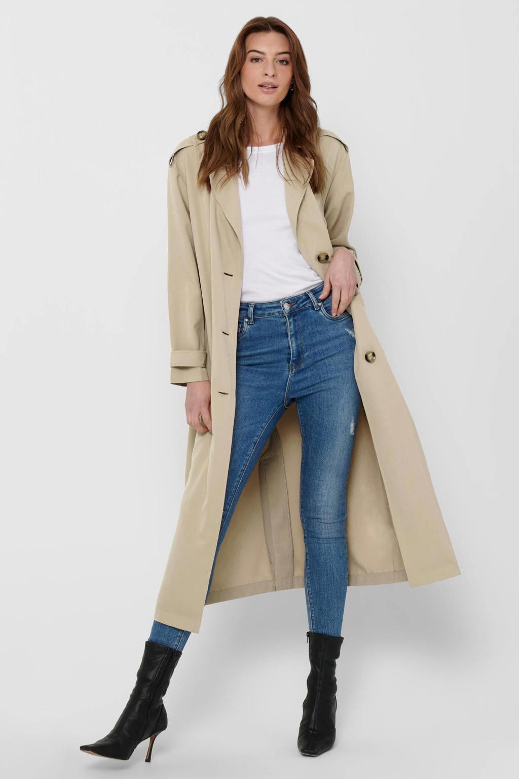ONLY trenchcoat zomer ONLLINE met ceintuur zand