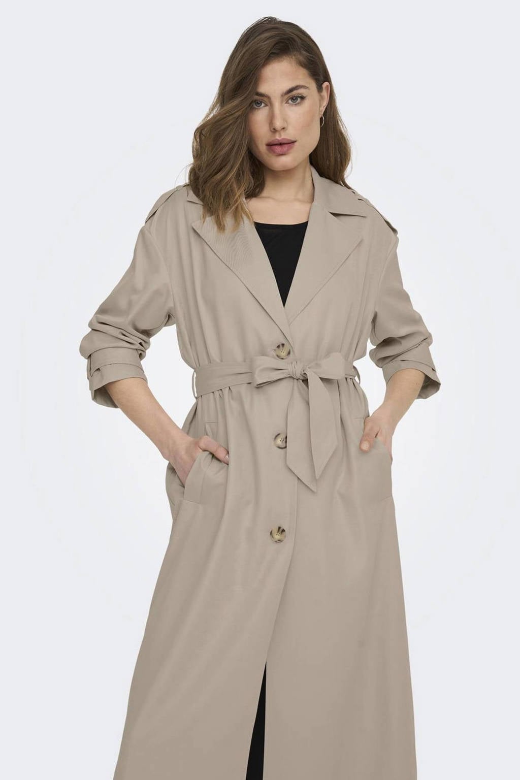 Klassieke lange trenchcoat met riem - Beige - Maat 40-64