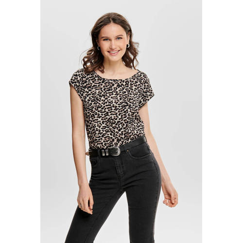 ONLY top met panterprint ONLVIC zand/ zwart afbeelding