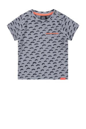 newborn baby T-shirt met all over print grijs/donkerblauw